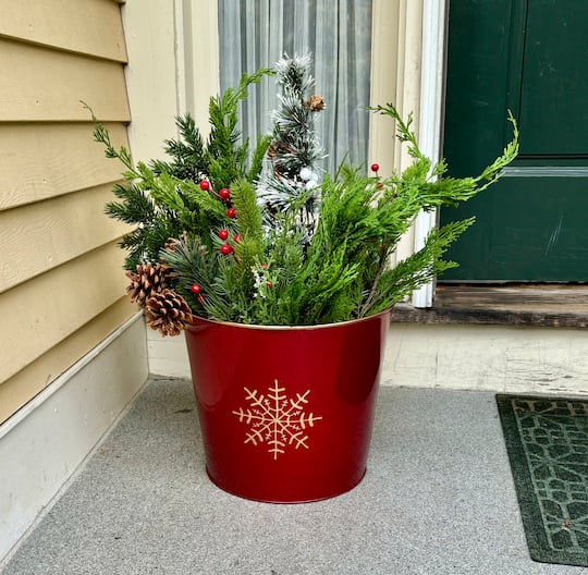 Red & Gold Snowflake Christmas Planter Buckets, 2ct.